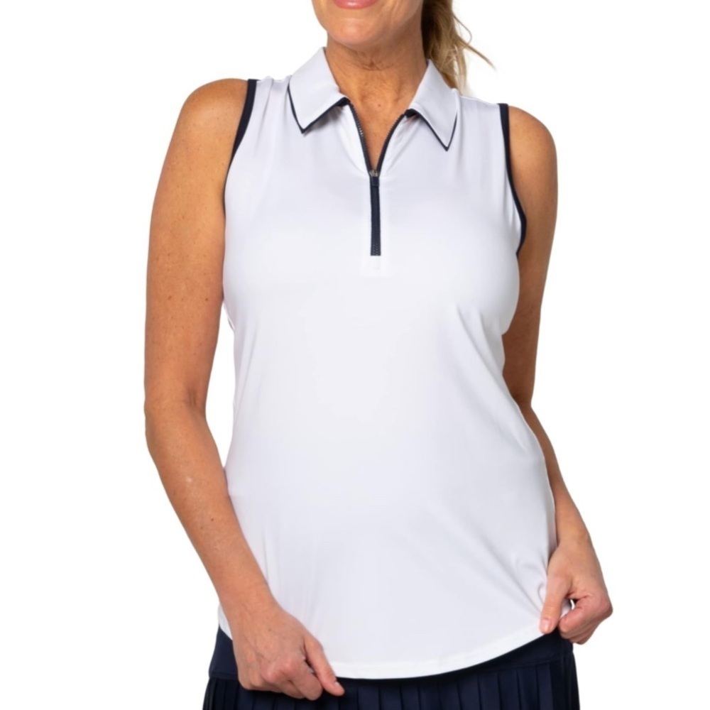 JOFIT Women’s Racerback Sleeveless Golf Polo - White/ Navy XXL